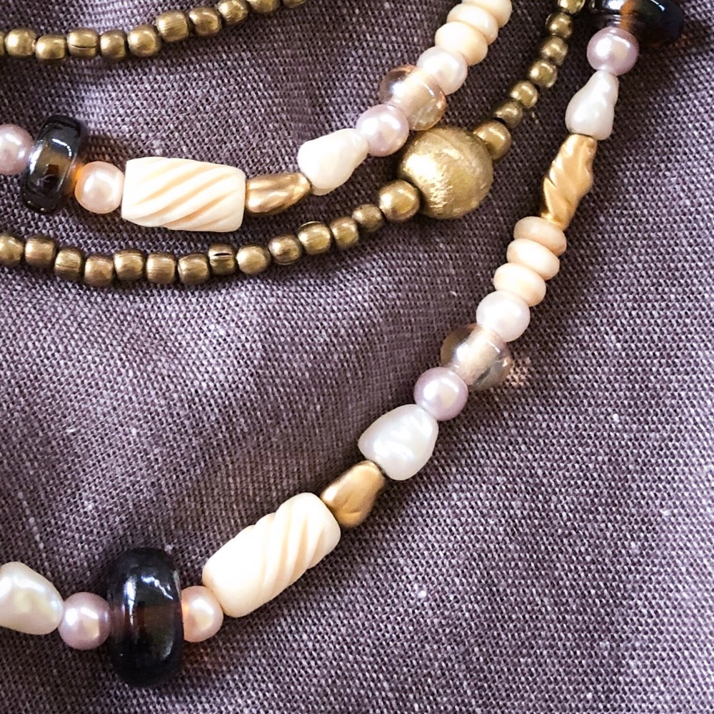 Boho Beaded Bone/Glass and Bronze Necklaces Set
